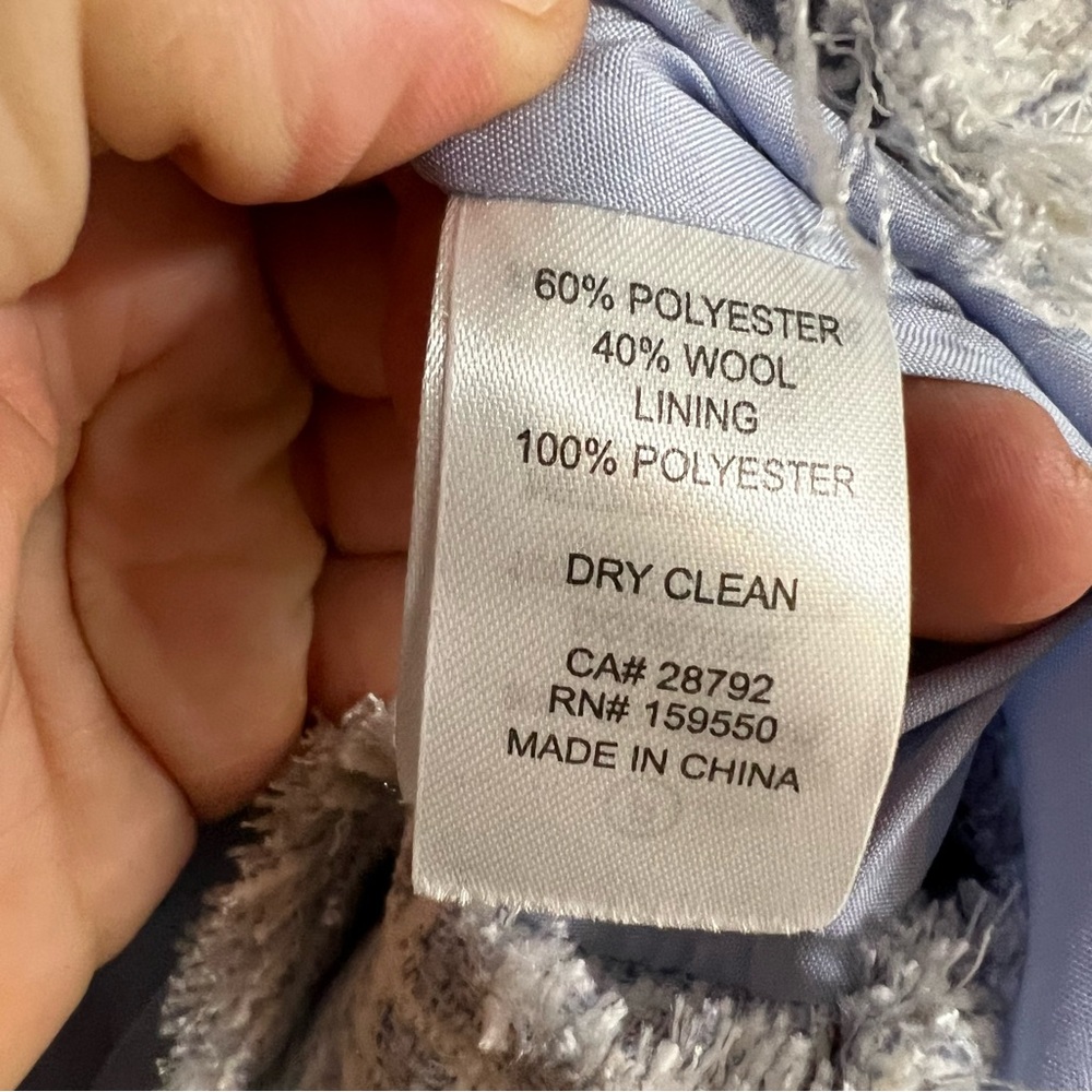 MAISON D'AMELIE PARIS Quiet Luxury Blue and White Tweed Plaid Fringed Jacket, 4 - Picture 12 of 13